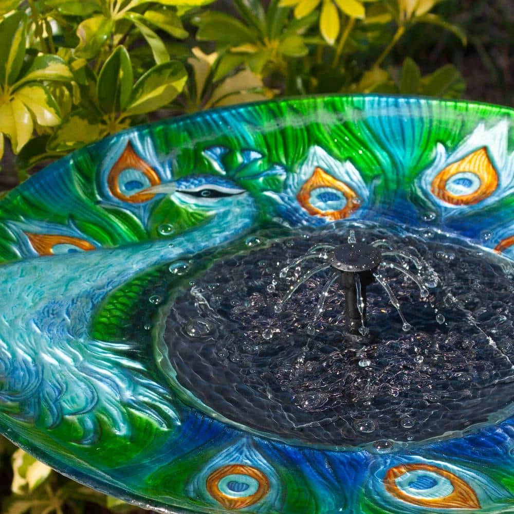Argus Peacock Glass Solar Birdbath by Smart Solar 8 Argus Peacock Glass Solar Birdbath by Smart Solar - Image 8