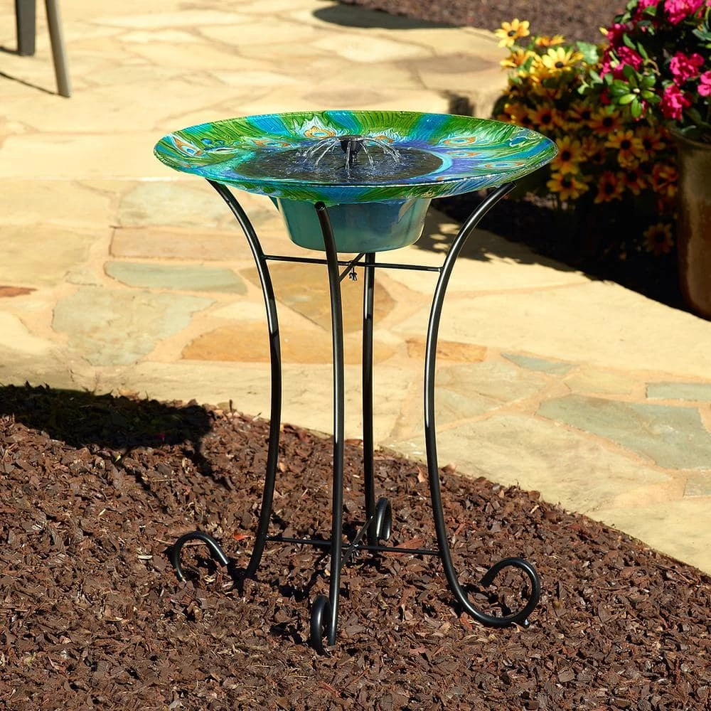 Argus Peacock Glass Solar Birdbath by Smart Solar 5 Argus Peacock Glass Solar Birdbath by Smart Solar - Image 5