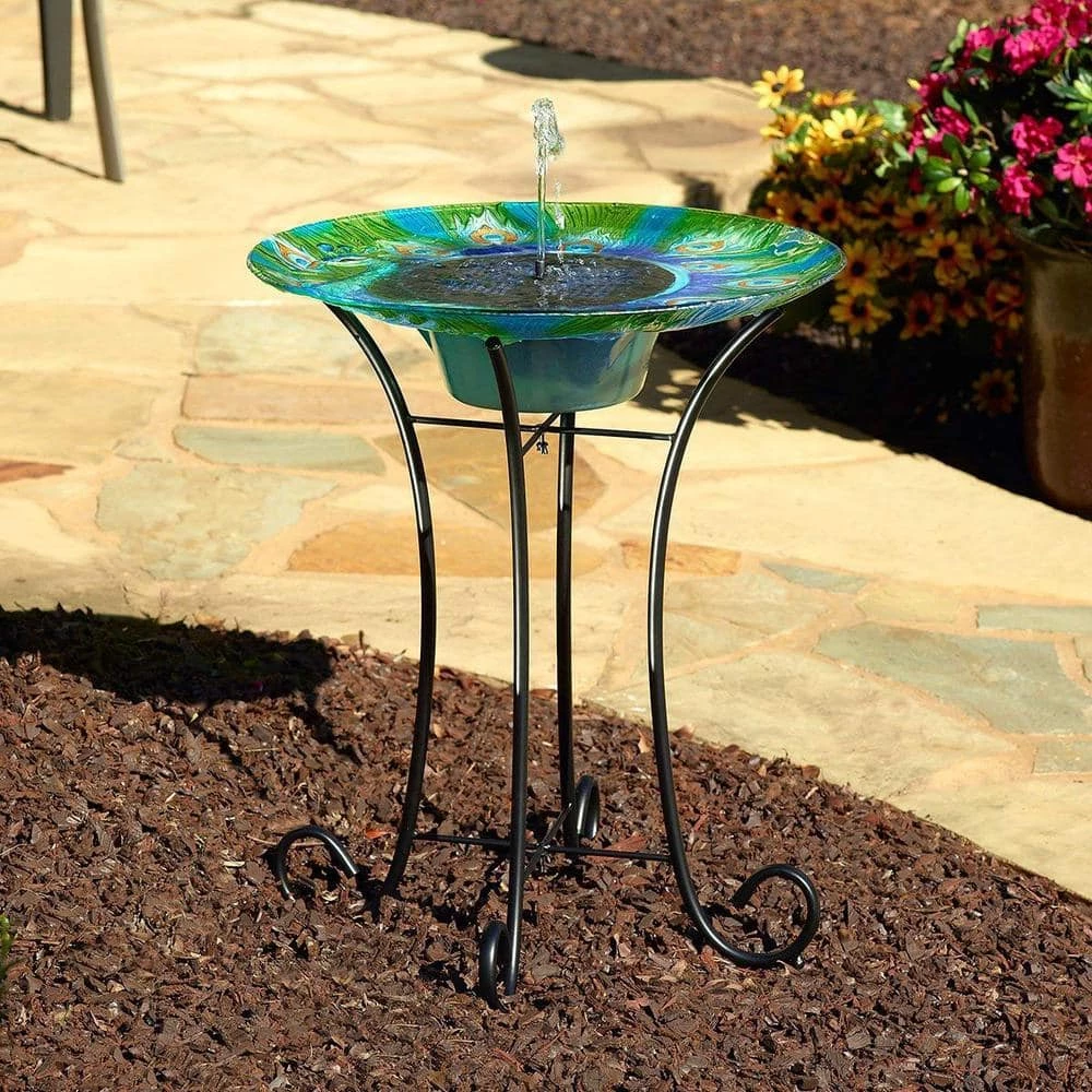 Argus Peacock Glass Solar Birdbath by Smart Solar 9 Argus Peacock Glass Solar Birdbath by Smart Solar - Image 9