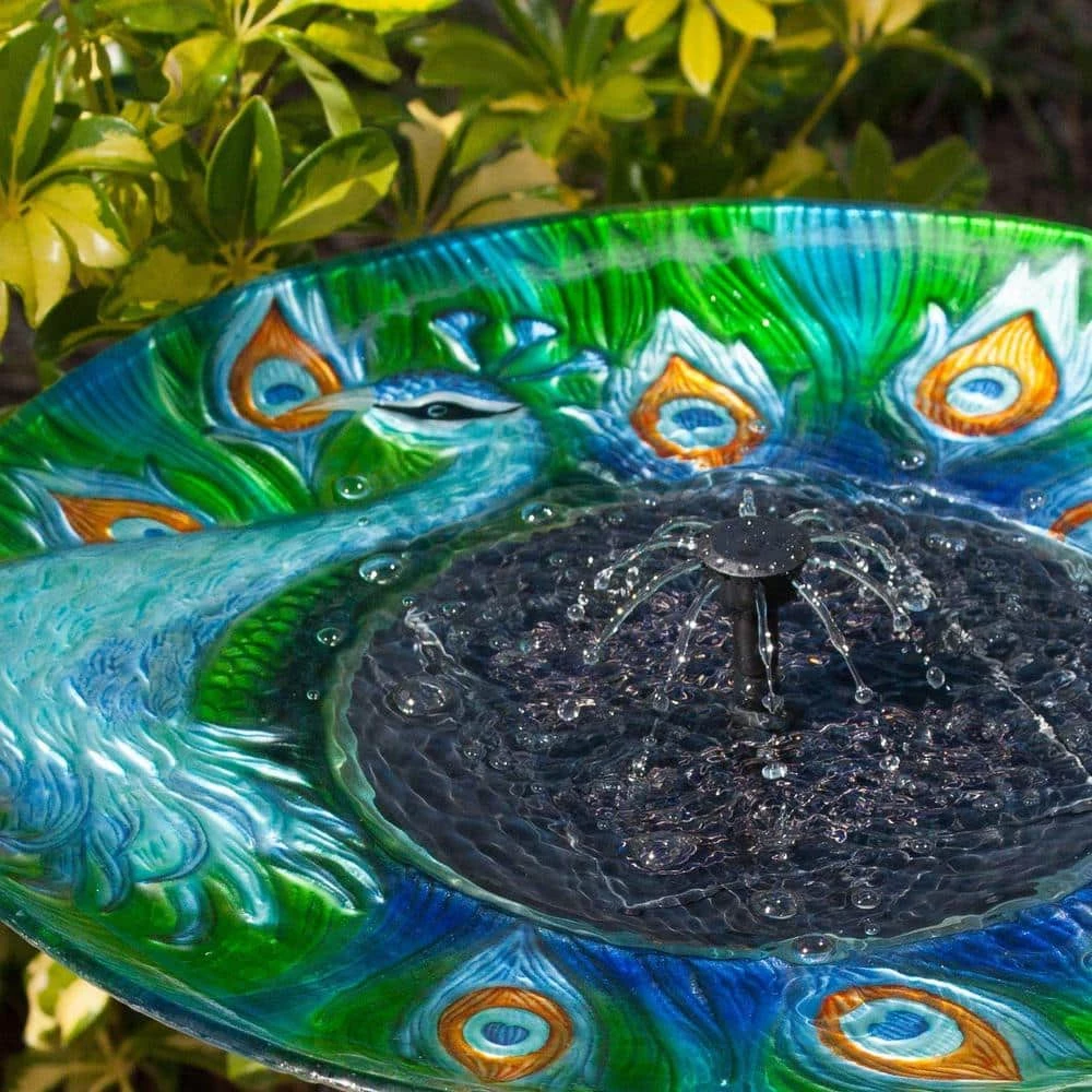Argus Peacock Glass Solar Birdbath by Smart Solar 7 Argus Peacock Glass Solar Birdbath by Smart Solar - Image 7