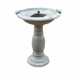 Country Gardens Gray Weathered Stone Solar Birdbath Fountain by Smart Solar