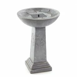 Ginkgo Weathered Stone Solar Fountain Birdbath by Smart Solar