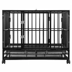 Heavy-Duty Metal Dog Cage in Black - Large 42 in. by SMITHBUILT