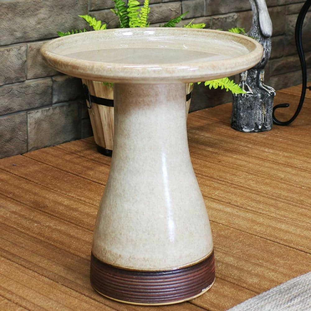 Duo-Tone Yam Glazed Ceramic Outdoor Bird Bath, UV/Frost Resistant by Sunnydaze Decor 4 Duo-Tone Yam Glazed Ceramic Outdoor Bird Bath, UV/Frost Resistant by Sunnydaze Decor - Image 4