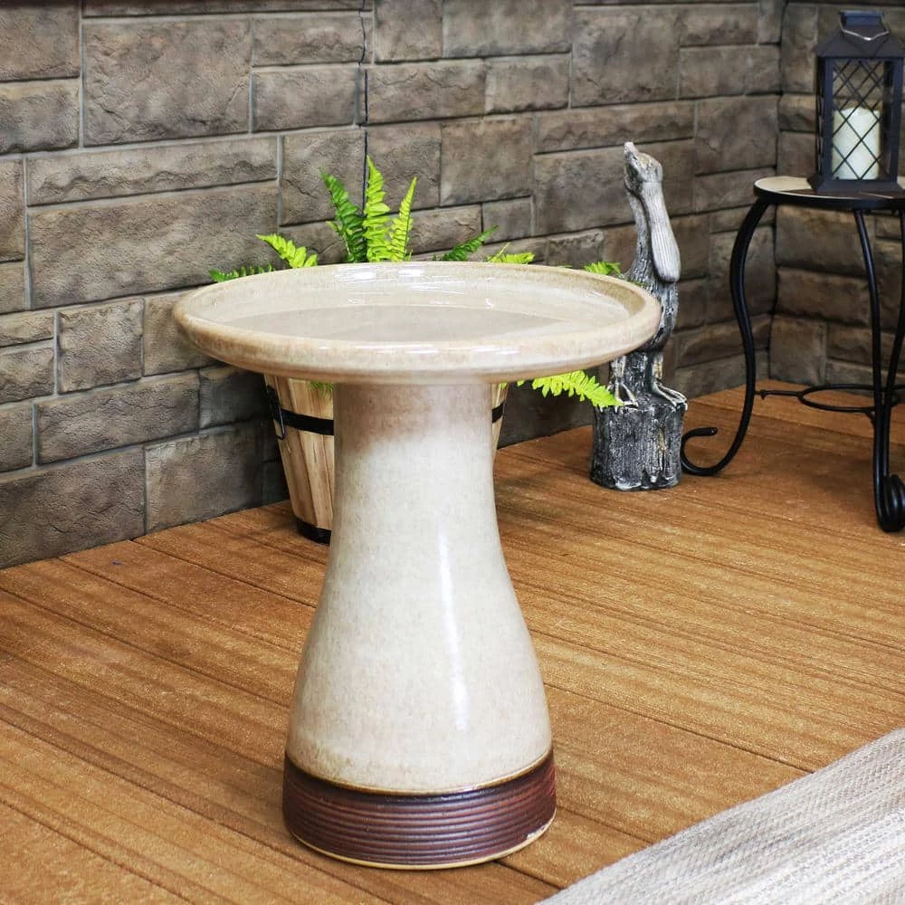 Duo-Tone Yam Glazed Ceramic Outdoor Bird Bath, UV/Frost Resistant by Sunnydaze Decor 7 Duo-Tone Yam Glazed Ceramic Outdoor Bird Bath, UV/Frost Resistant by Sunnydaze Decor - Image 7
