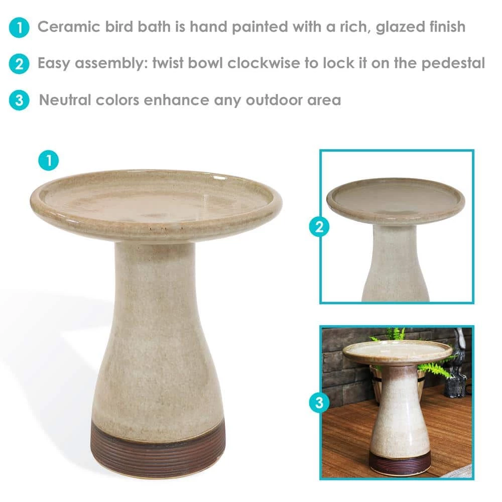 Duo-Tone Yam Glazed Ceramic Outdoor Bird Bath, UV/Frost Resistant by Sunnydaze Decor 6 Duo-Tone Yam Glazed Ceramic Outdoor Bird Bath, UV/Frost Resistant by Sunnydaze Decor - Image 6
