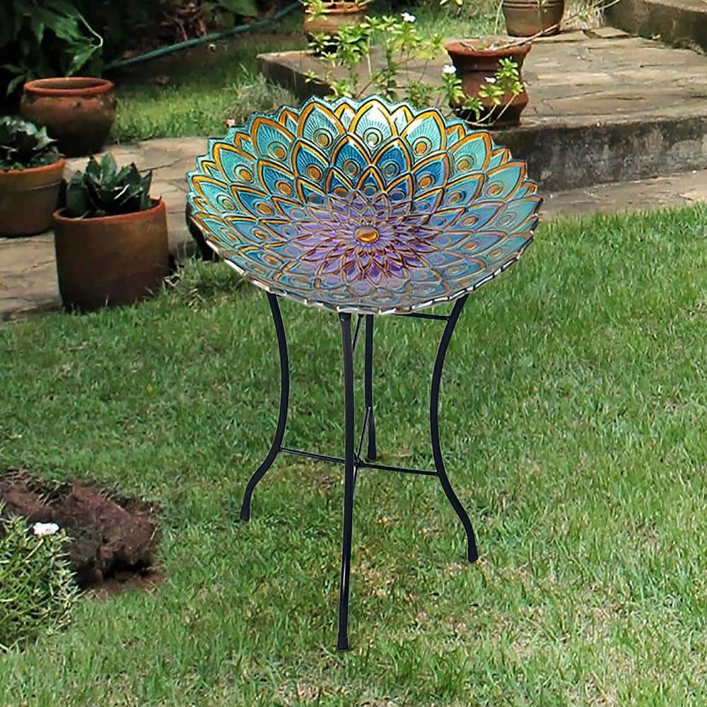 18 in. Glass Outdoor Fusion Mosaic Flower Birdbath with Stand by Teamson Home 4 18 in. Glass Outdoor Fusion Mosaic Flower Birdbath with Stand by Teamson Home - Image 4