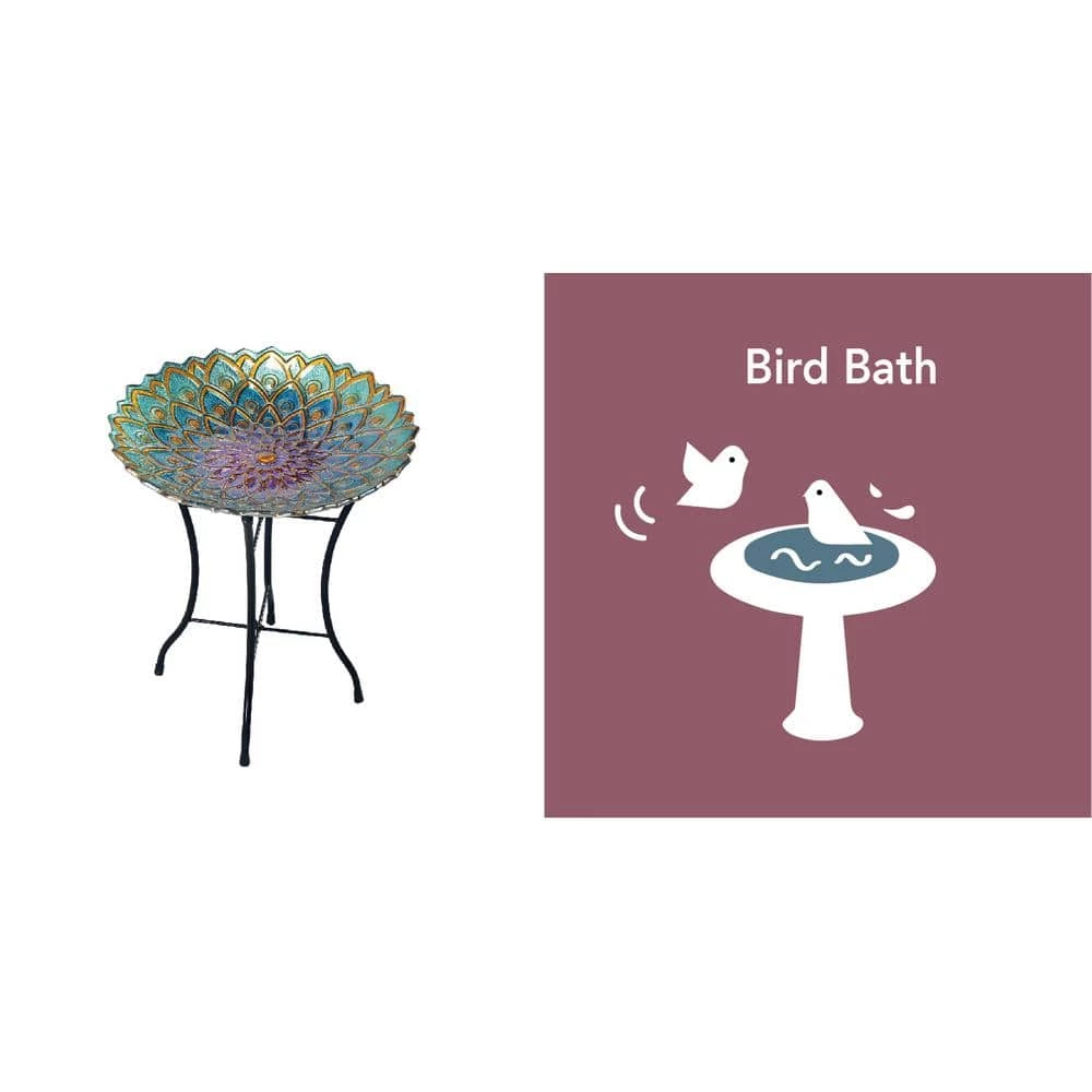 18 in. Glass Outdoor Fusion Mosaic Flower Birdbath with Stand by Teamson Home 3 18 in. Glass Outdoor Fusion Mosaic Flower Birdbath with Stand by Teamson Home - Image 3