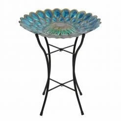18 in. Glass Outdoor Fusion Solar Birdbath by Teamson Home