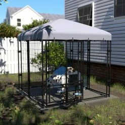 4.5 ft. x 4.5 ft. Outdoor Dog Kennel Fence with Rotating Feeding Door and Cover, Coverage Area 0.0005-Acre by VEIKOUS -Cheap Bird & Wildlife Supplies Store veikous dog kennels ps0101 01 31 1000