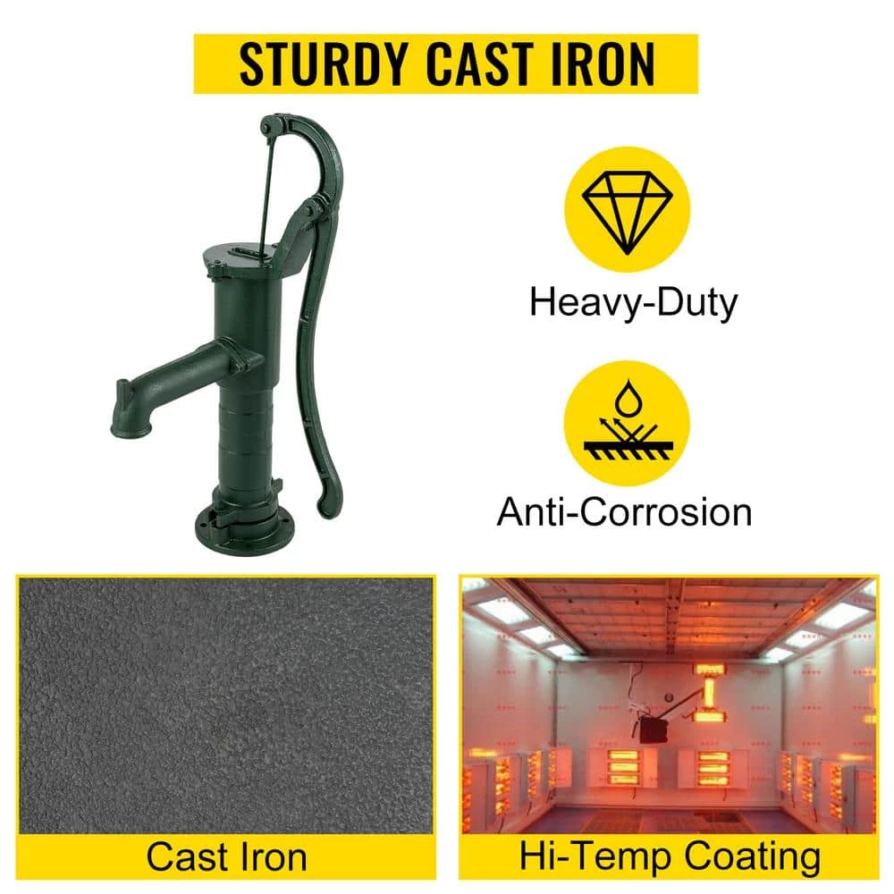 Hand Water Pump 15.7 in. x 9.4 in. x 51.6 in. Cast Iron Pitcher Pump 26 in. Pump Stand For Yard Ponds Garden, Green by VEVOR 4 Hand Water Pump 15.7 in. x 9.4 in. x 51.6 in. Cast Iron Pitcher Pump 26 in. Pump Stand For Yard Ponds Garden, Green by VEVOR - Image 4