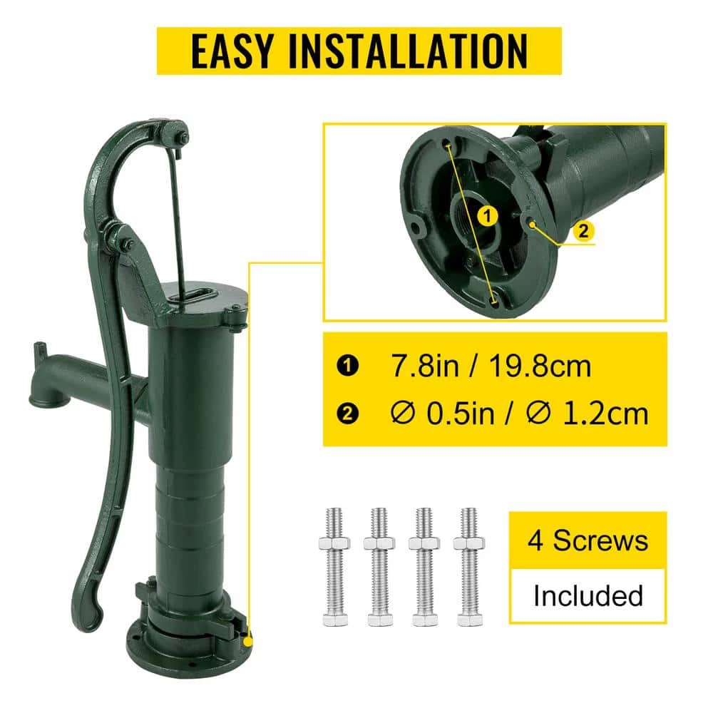 Hand Water Pump 15.7 in. x 9.4 in. x 51.6 in. Cast Iron Pitcher Pump 26 in. Pump Stand For Yard Ponds Garden, Green by VEVOR 5 Hand Water Pump 15.7 in. x 9.4 in. x 51.6 in. Cast Iron Pitcher Pump 26 in. Pump Stand For Yard Ponds Garden, Green by VEVOR - Image 5