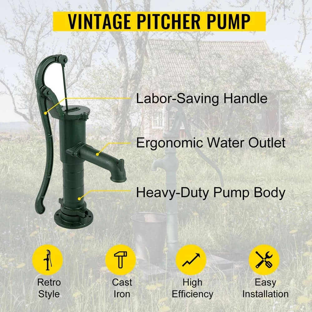 Hand Water Pump 15.7 in. x 9.4 in. x 51.6 in. Cast Iron Pitcher Pump 26 in. Pump Stand For Yard Ponds Garden, Green by VEVOR 2 Hand Water Pump 15.7 in. x 9.4 in. x 51.6 in. Cast Iron Pitcher Pump 26 in. Pump Stand For Yard Ponds Garden, Green by VEVOR - Image 2