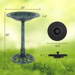 28 in. Antique Green Bird Bath with Solar Fountain Resin Pedestal Birdbaths Vintage Garden Decor by VINGLI -Cheap Bird & Wildlife Supplies Store vingli bird bath fountains hdg26001753 1f 1000