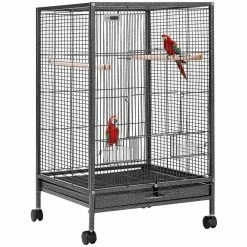 30 in. H Wrought Iron Bird Cage with Rolling Stand for Parrots Conure Lovebird Cockatiel by VIVOHOME
