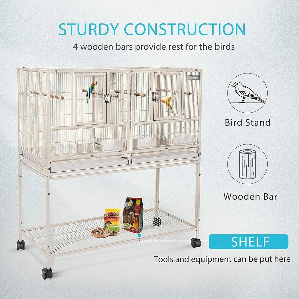 41.5 in. Medium Stackable Divided Breeding Iron Bird Cage with Rolling Stand by VIVOHOME 3 41.5 in. Medium Stackable Divided Breeding Iron Bird Cage with Rolling Stand by VIVOHOME - Image 3