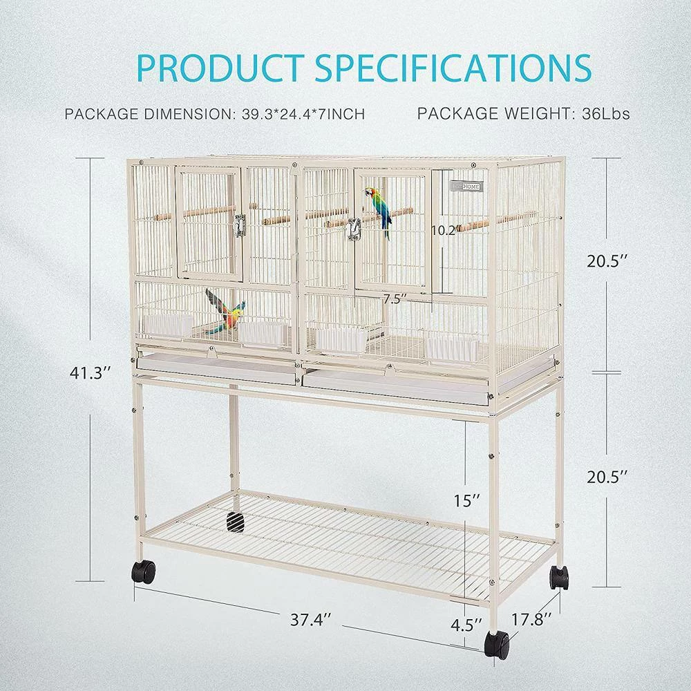 41.5 in. Medium Stackable Divided Breeding Iron Bird Cage with Rolling Stand by VIVOHOME 6 41.5 in. Medium Stackable Divided Breeding Iron Bird Cage with Rolling Stand by VIVOHOME - Image 6