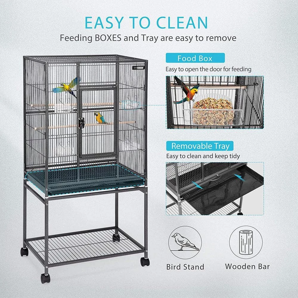 54 Inch Wrought Iron Large Bird Flight Cage with Rolling Stand by VIVOHOME 3 54 Inch Wrought Iron Large Bird Flight Cage with Rolling Stand by VIVOHOME - Image 3