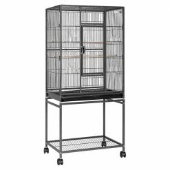 54 Inch Wrought Iron Large Bird Flight Cage with Rolling Stand by VIVOHOME
