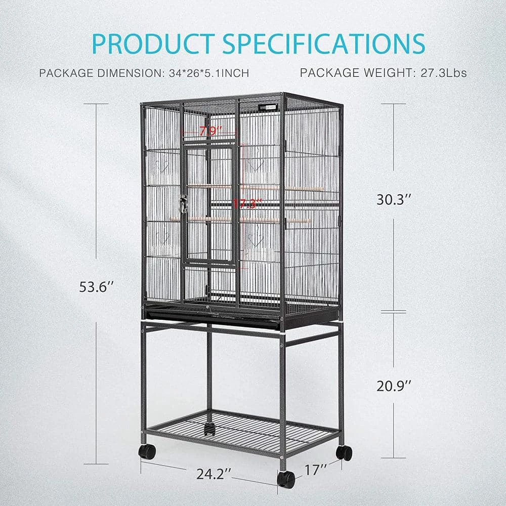 54 Inch Wrought Iron Large Bird Flight Cage with Rolling Stand by VIVOHOME 6 54 Inch Wrought Iron Large Bird Flight Cage with Rolling Stand by VIVOHOME - Image 6