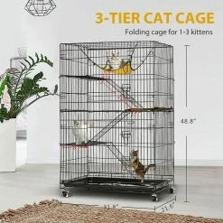 4-Tier 49 in. Metal Collapsible Cat Cage with Ramp Ladders Hammock and Bed by VIVOHOME -Cheap Bird & Wildlife Supplies Store vivohome cat houses x002ehhhyp 44 1000