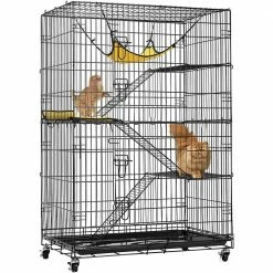 4-Tier 49 in. Metal Collapsible Cat Cage with Ramp Ladders Hammock and Bed by VIVOHOME
