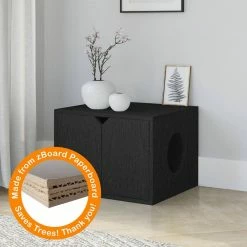 Black 23.2 in. W x 16.9 in. H zBoard Paperboard Enclosed Cat Litter Box Concealment with Side Hole by Way Basics 12 Black 23.2 in. W x 16.9 in. H zBoard Paperboard Enclosed Cat Litter Box Concealment with Side Hole by Way Basics -Cheap Bird & Wildlife Supplies Store way basics litter boxes houses pet lit bk 4f 1000