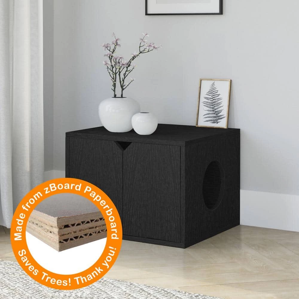 Black 23.2 in. W x 16.9 in. H zBoard Paperboard Enclosed Cat Litter Box Concealment with Side Hole by Way Basics 4 Black 23.2 in. W x 16.9 in. H zBoard Paperboard Enclosed Cat Litter Box Concealment with Side Hole by Way Basics - Image 4