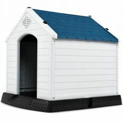 33.5 in. W x 30.5 in. D x 30 in. H Blue and White Plastic Dog House by FORCLOVER
