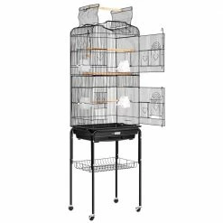 59.8 in. Wrought Iron Bird Cage with Play Top and Rolling Stand by VIVOHOME