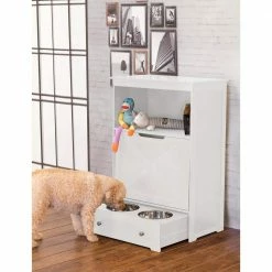 6-Cup MDF with Stainless Steel Bowls Windsor Pet Feeder Station in White by zoovilla -Cheap Bird & Wildlife Supplies Store zoovilla elevated dog feeders ptf0071720110 31 1000