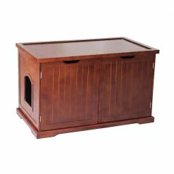 Walnut Cat Washroom Bench Litter Box Cover by zoovilla